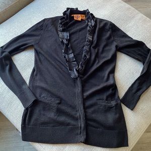 Tory Burch Black Ruffle Cardigan M